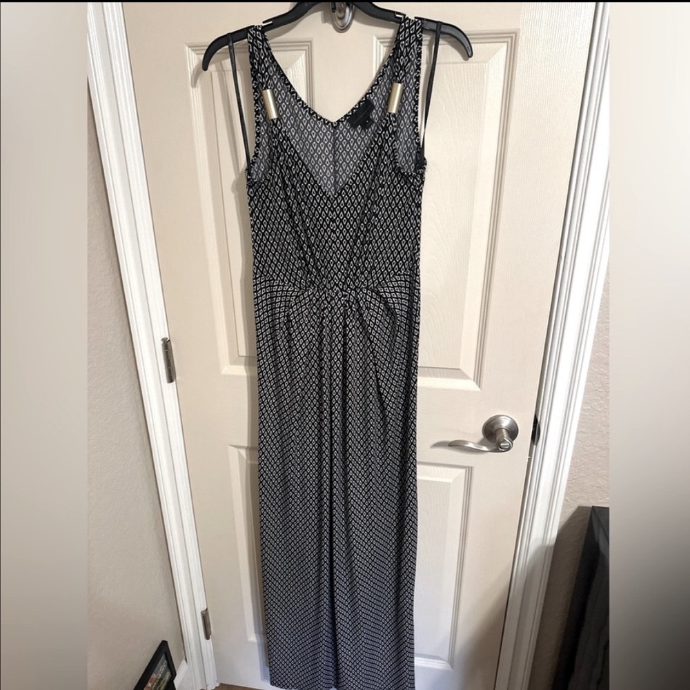 Worthington Geometric Pattern Sleeveless Maxi Dress w Gold, Black & White, Sz